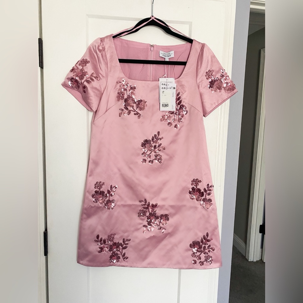 And Other Stories Sequin Embroidered Mini Dress Pink | Never Worn with Tags